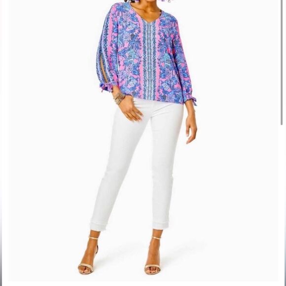Lilly Pulitzer Women’s M Pamela 3/4 Sleeve Top Soleil Pink Paradise Elephant - Picture 10 of 14